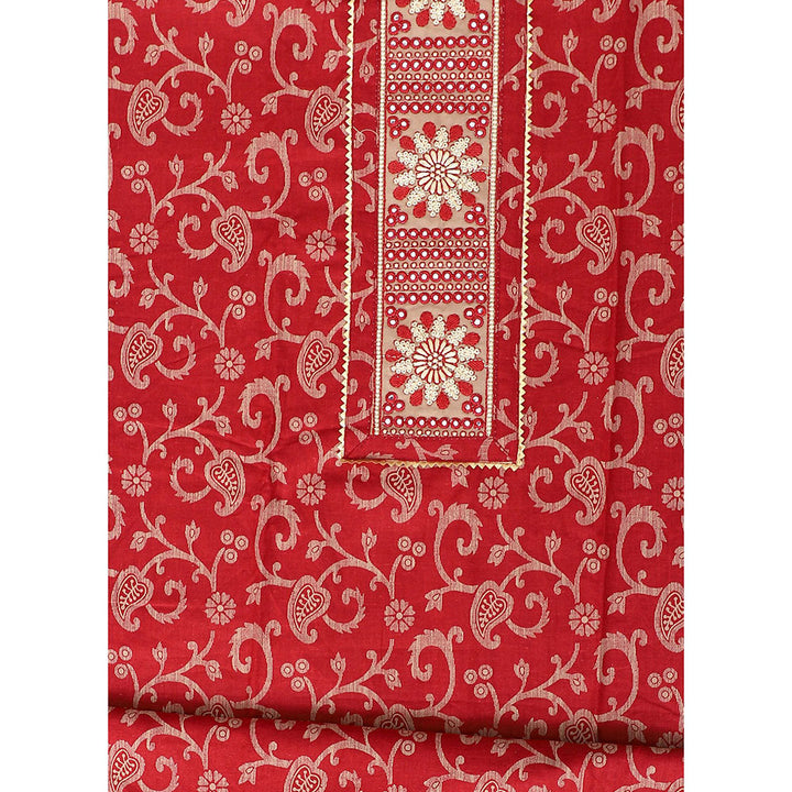 SALWAR STUDIO Red Embroidered Unstitched Dress Material (Set of 3)