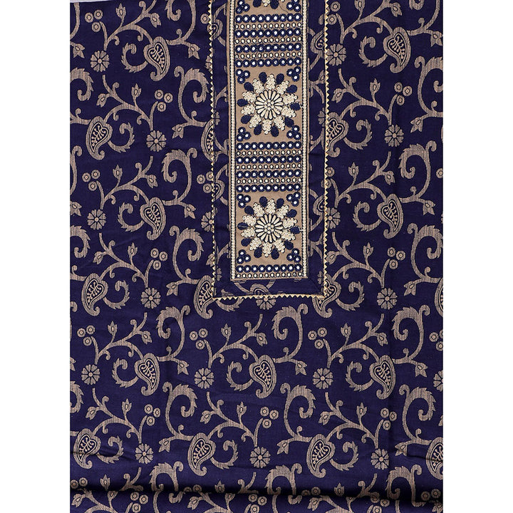 SALWAR STUDIO Navy Blue Embroidered Unstitched Dress Material (Set of 3)