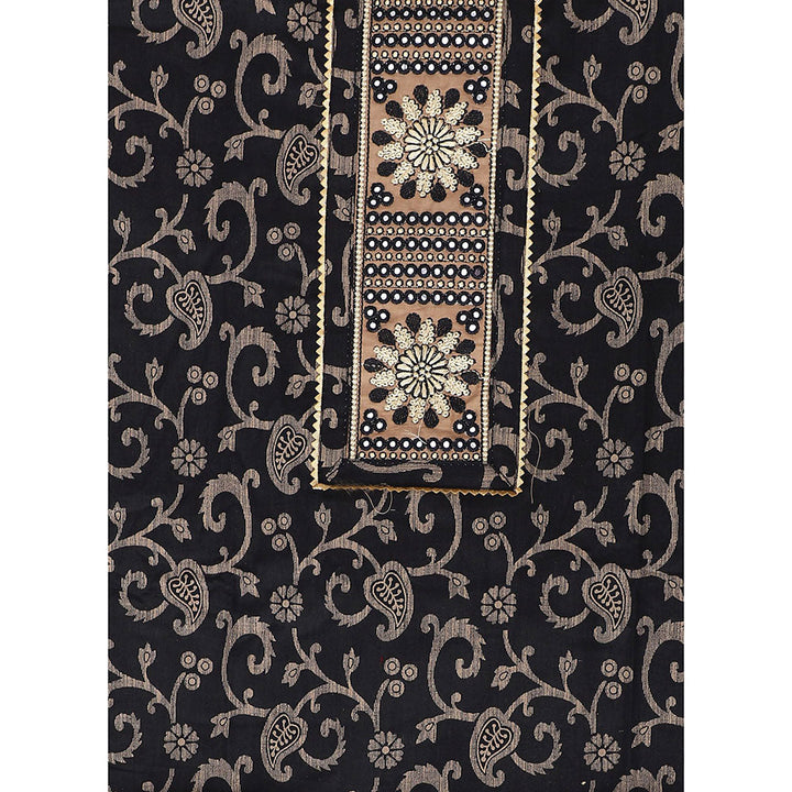 SALWAR STUDIO Black Embroidered Unstitched Dress Material (Set of 3)