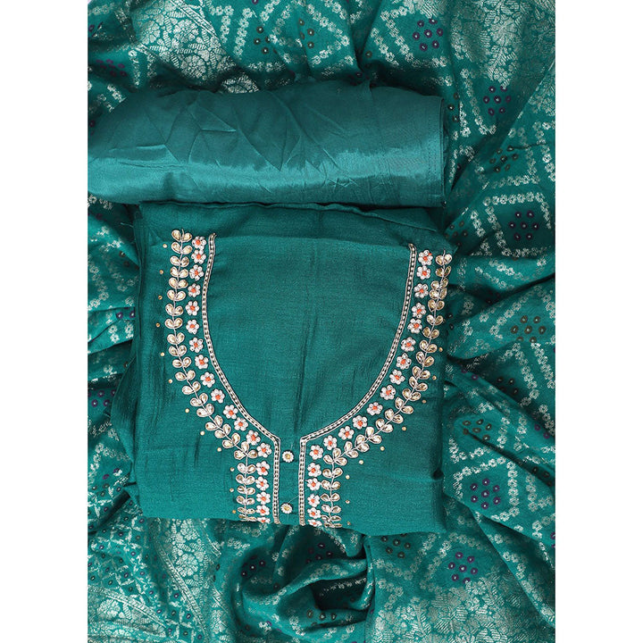 SALWAR STUDIO Green Embroidered Unstitched Dress Material (Set of 3)