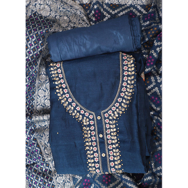 SALWAR STUDIO Blue Embroidered Unstitched Dress Material (Set of 3)