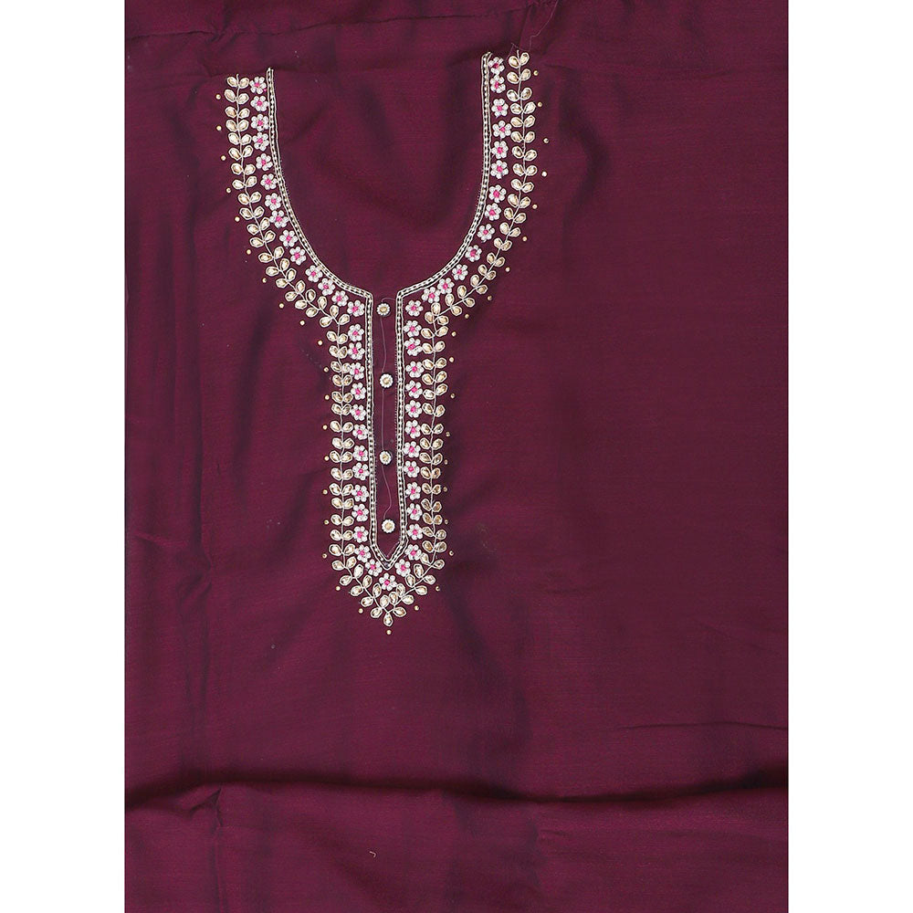 SALWAR STUDIO Wine Embroidered Unstitched Dress Material (Set of 3)