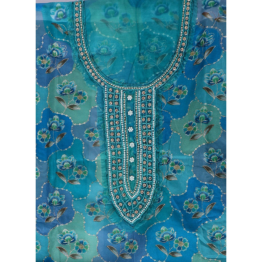 SALWAR STUDIO Blue Embellished Unstitched Dress Material (Set of 3)