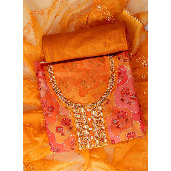 SALWAR STUDIO Orange Embellished Unstitched Dress Material (Set of 3)