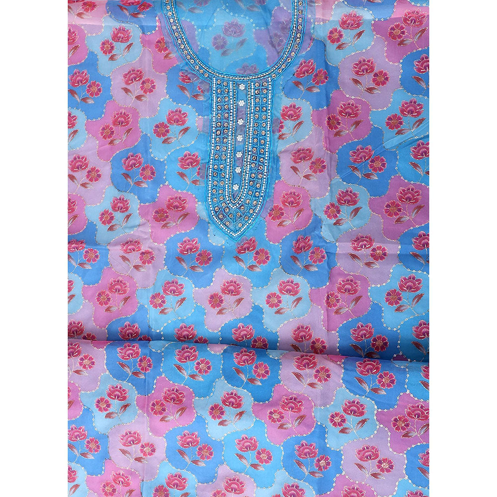 SALWAR STUDIO Blue Embellished Unstitched Dress Material (Set of 3)