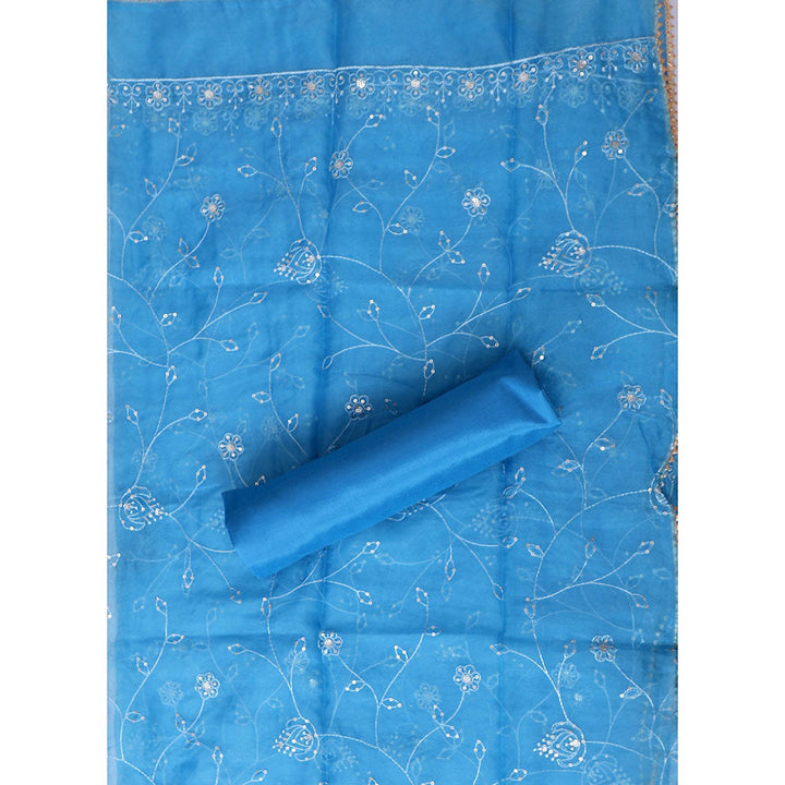 SALWAR STUDIO Blue Embellished Unstitched Dress Material (Set of 3)