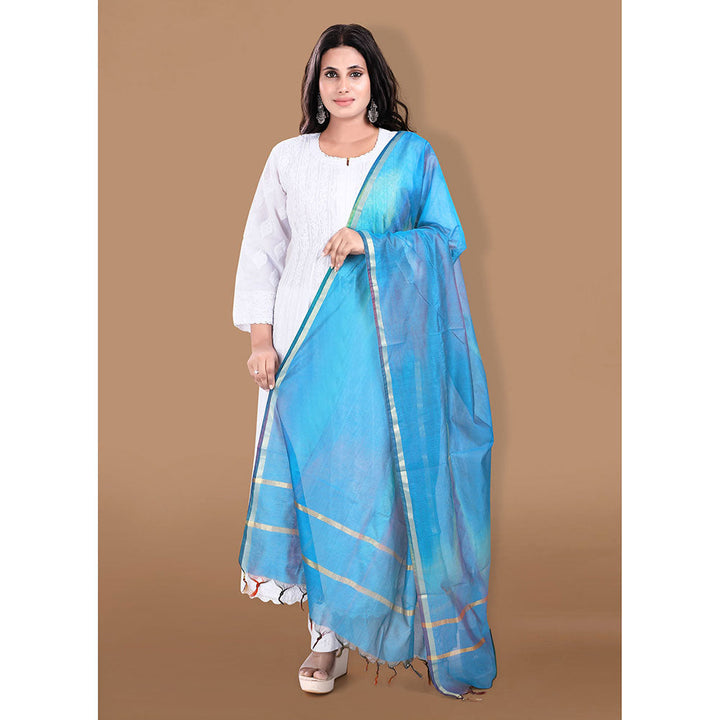 SALWAR STUDIO Blue Cotton Dyed Dupatta with Tassels