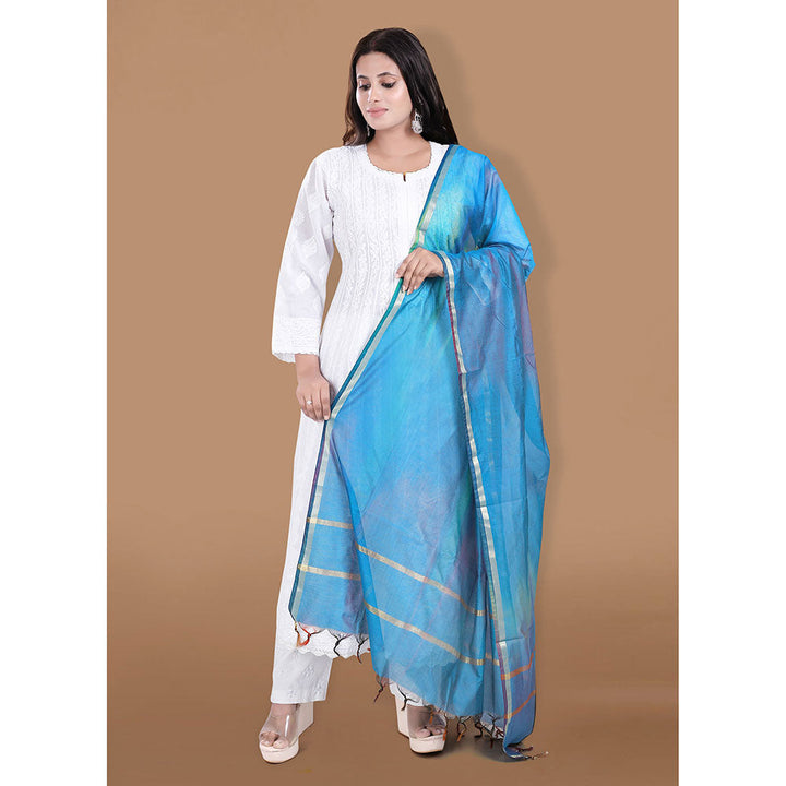 SALWAR STUDIO Blue Cotton Dyed Dupatta with Tassels