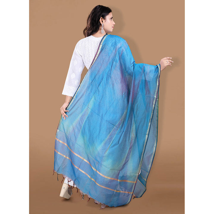 SALWAR STUDIO Blue Cotton Dyed Dupatta with Tassels