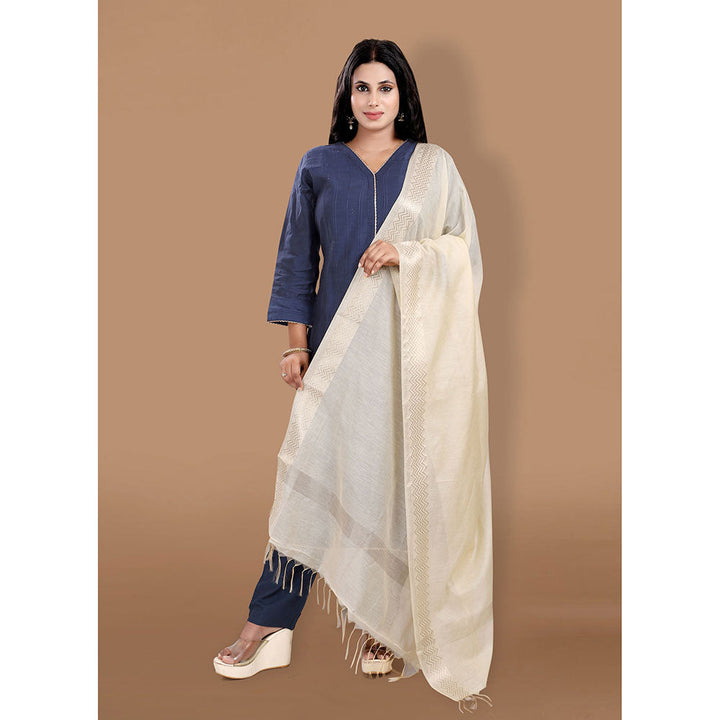 SALWAR STUDIO Beige Cotton Dupatta with Tassels