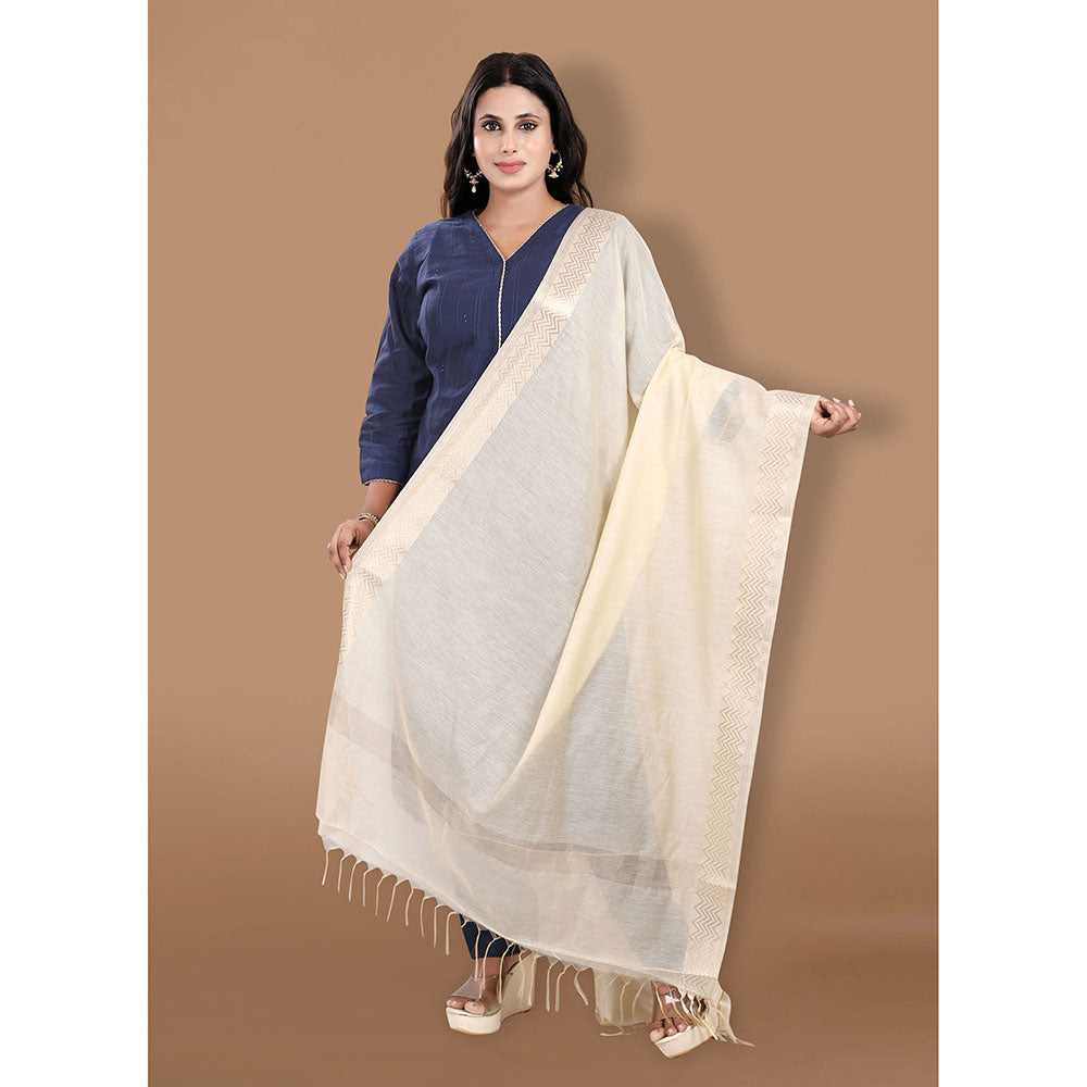 SALWAR STUDIO Beige Cotton Dupatta with Tassels