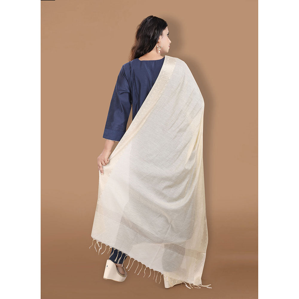 SALWAR STUDIO Beige Cotton Dupatta with Tassels