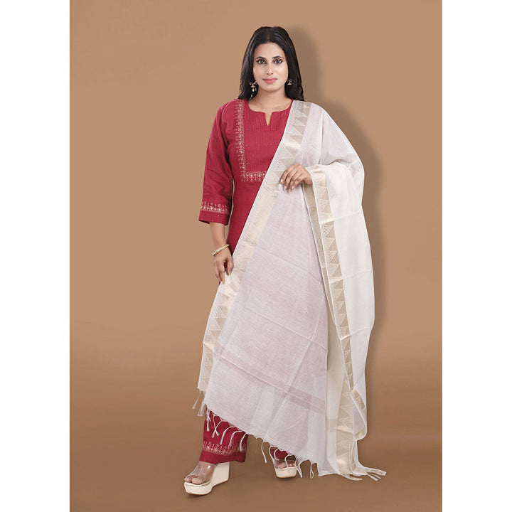 SALWAR STUDIO Off White Cotton Dupatta with Tassels