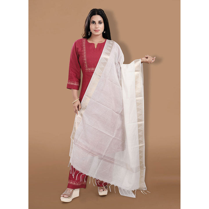 SALWAR STUDIO Off White Cotton Dupatta with Tassels