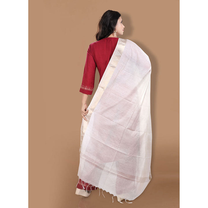 SALWAR STUDIO Off White Cotton Dupatta with Tassels