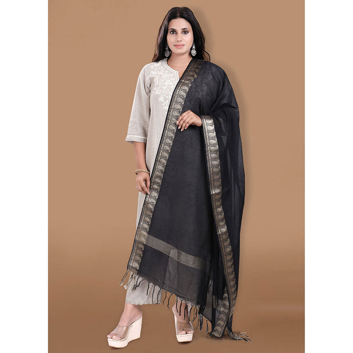 SALWAR STUDIO Black Cotton Dupatta with Tassels