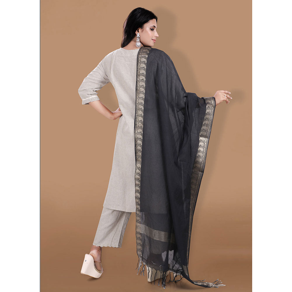 SALWAR STUDIO Black Cotton Dupatta with Tassels