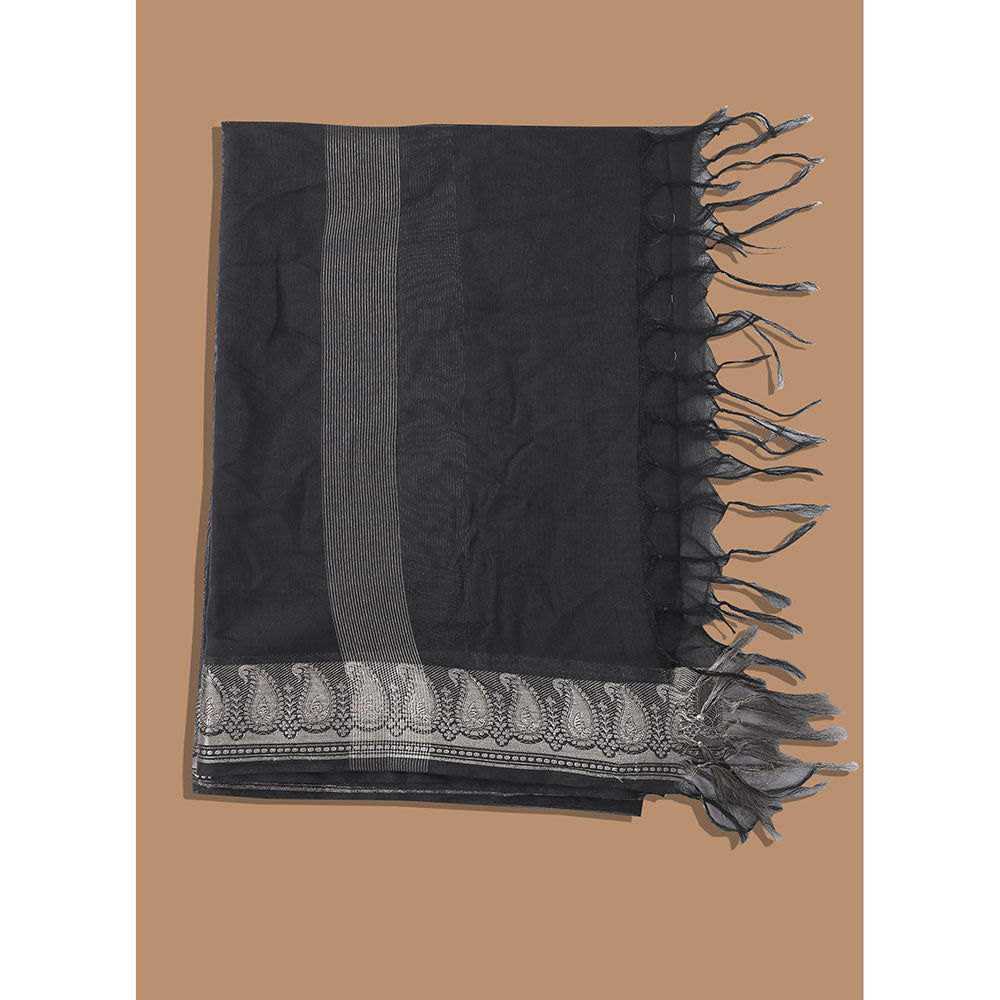 SALWAR STUDIO Black Cotton Dupatta with Tassels