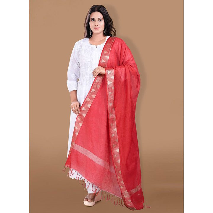 SALWAR STUDIO Red Cotton Dupatta with Tassels