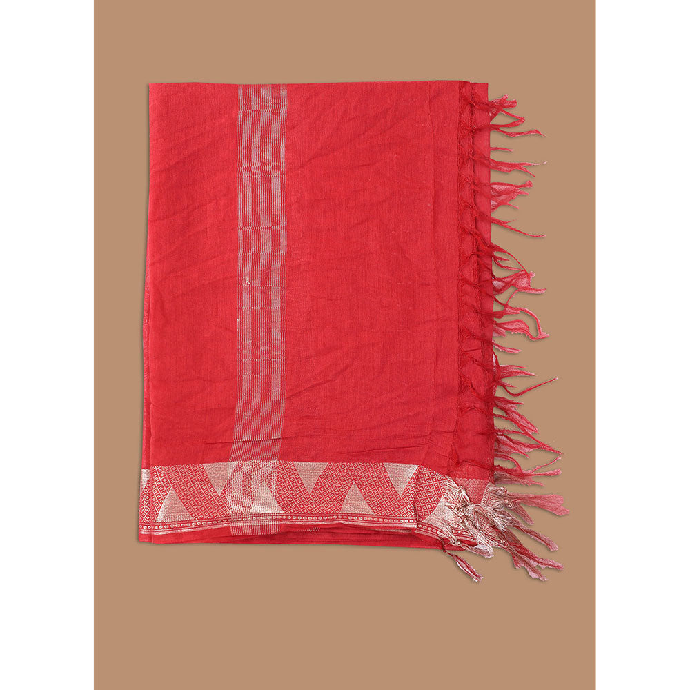 SALWAR STUDIO Red Cotton Dupatta with Tassels