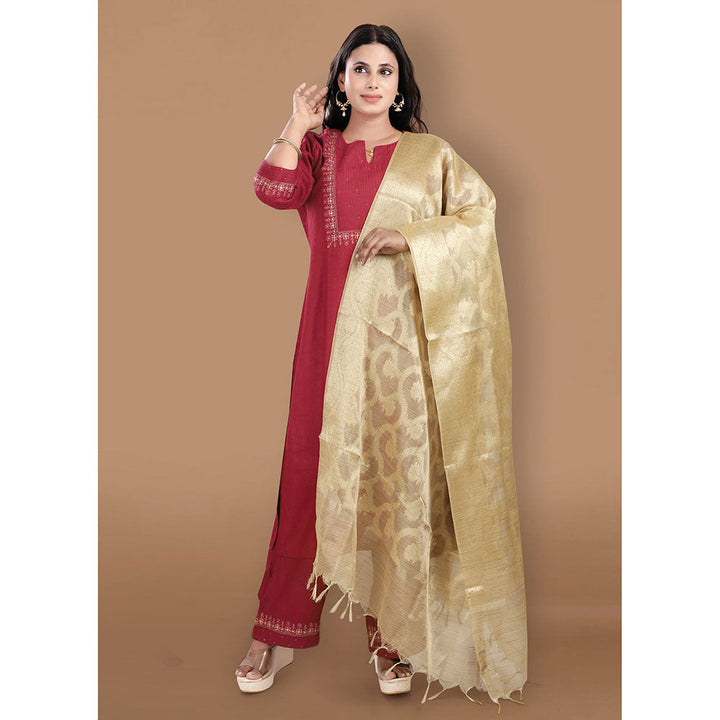 SALWAR STUDIO Gold Zari Woven Banarasi Brocade Dupatta