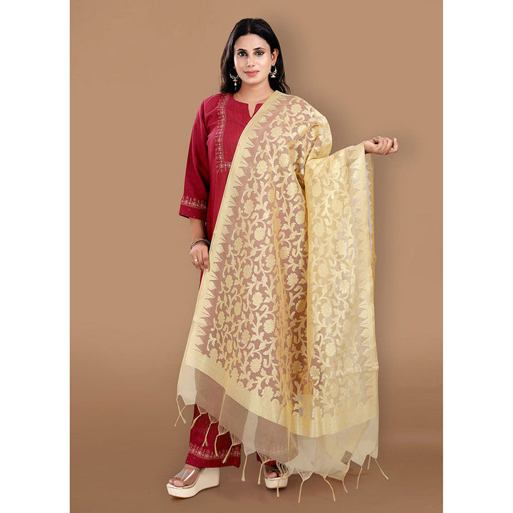 SALWAR STUDIO Gold Zari Woven Banarasi Brocade Dupatta