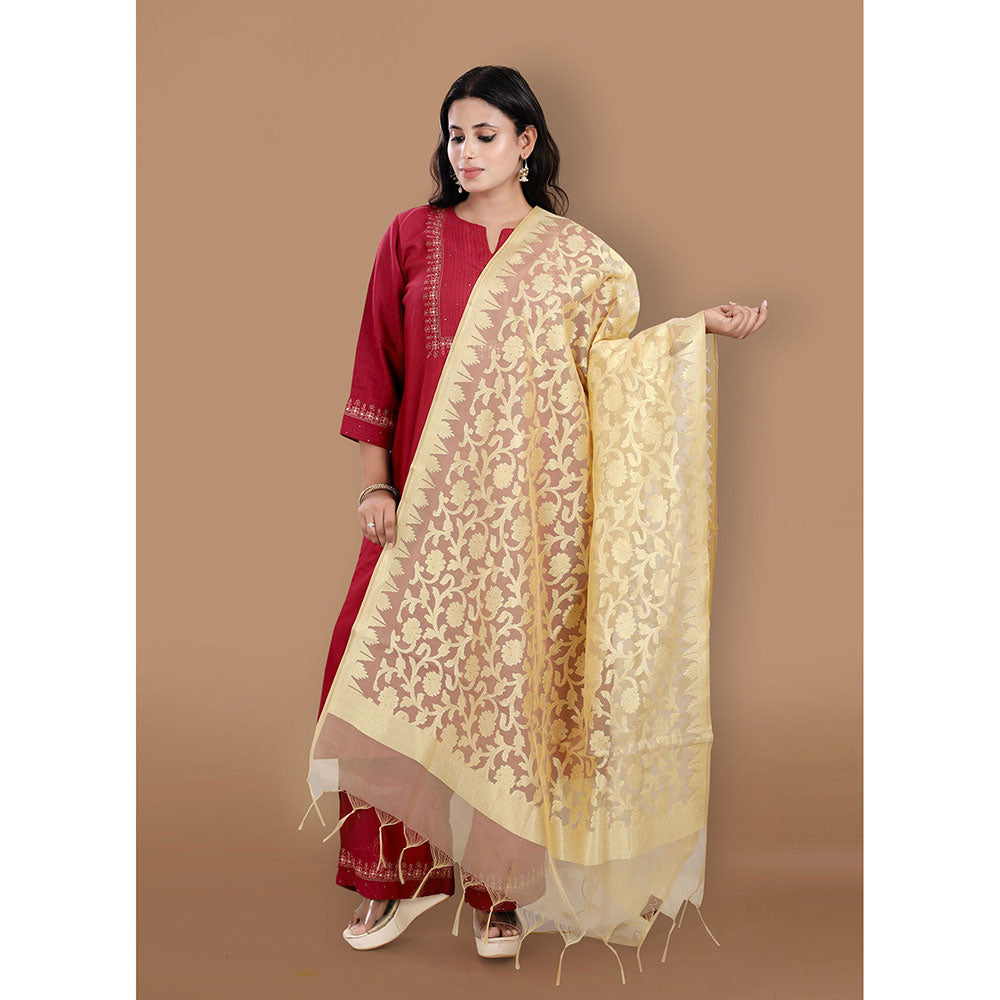 SALWAR STUDIO Gold Zari Woven Banarasi Brocade Dupatta