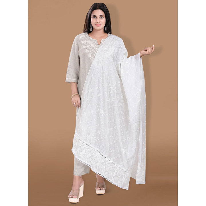 SALWAR STUDIO White Embroidered Dupatta