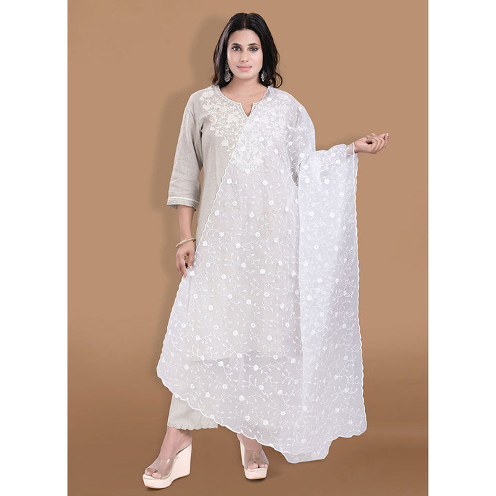 SALWAR STUDIO White Organza Embroidered Dupatta