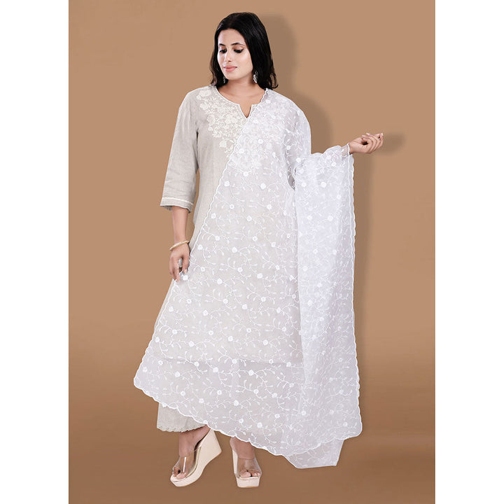 SALWAR STUDIO White Organza Embroidered Dupatta