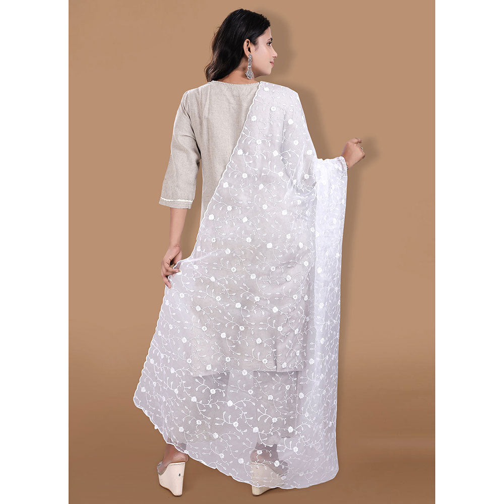 SALWAR STUDIO White Organza Embroidered Dupatta