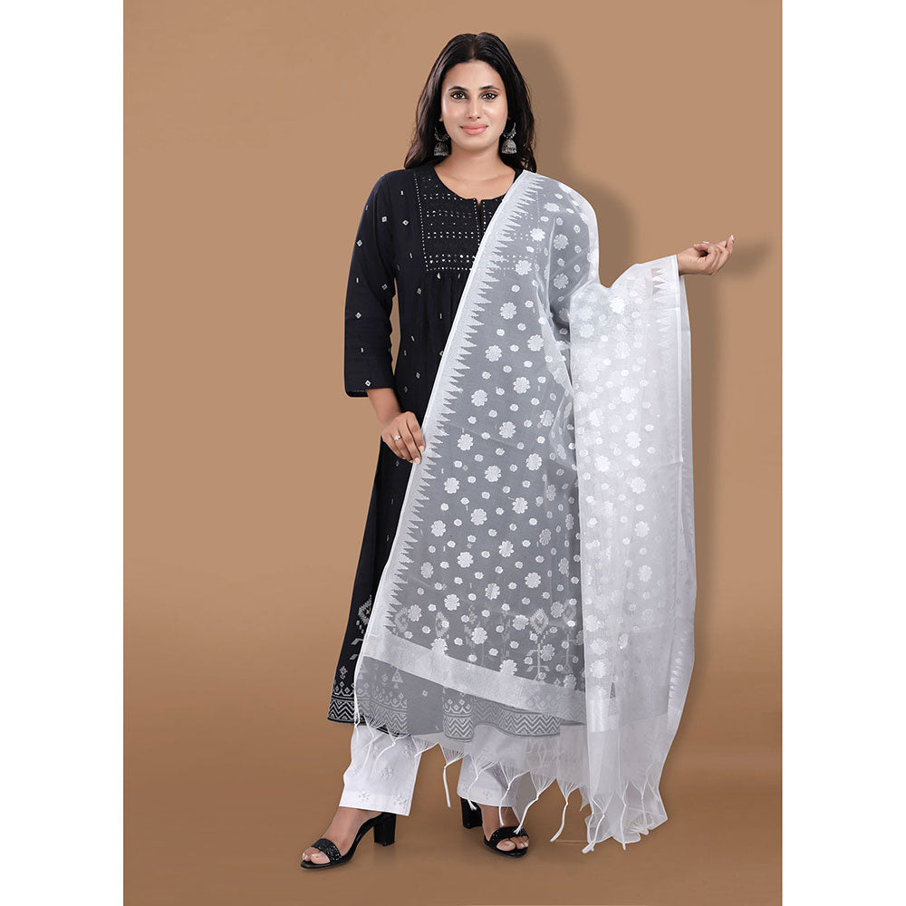 SALWAR STUDIO Silver Zari Woven Banarasi Brocade Dupatta