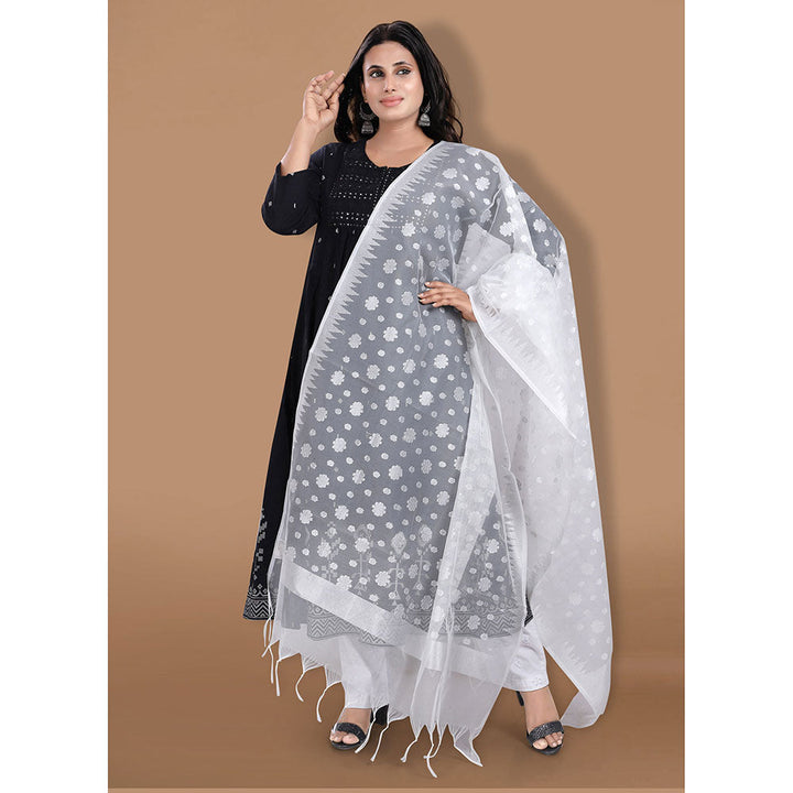 SALWAR STUDIO Silver Zari Woven Banarasi Brocade Dupatta