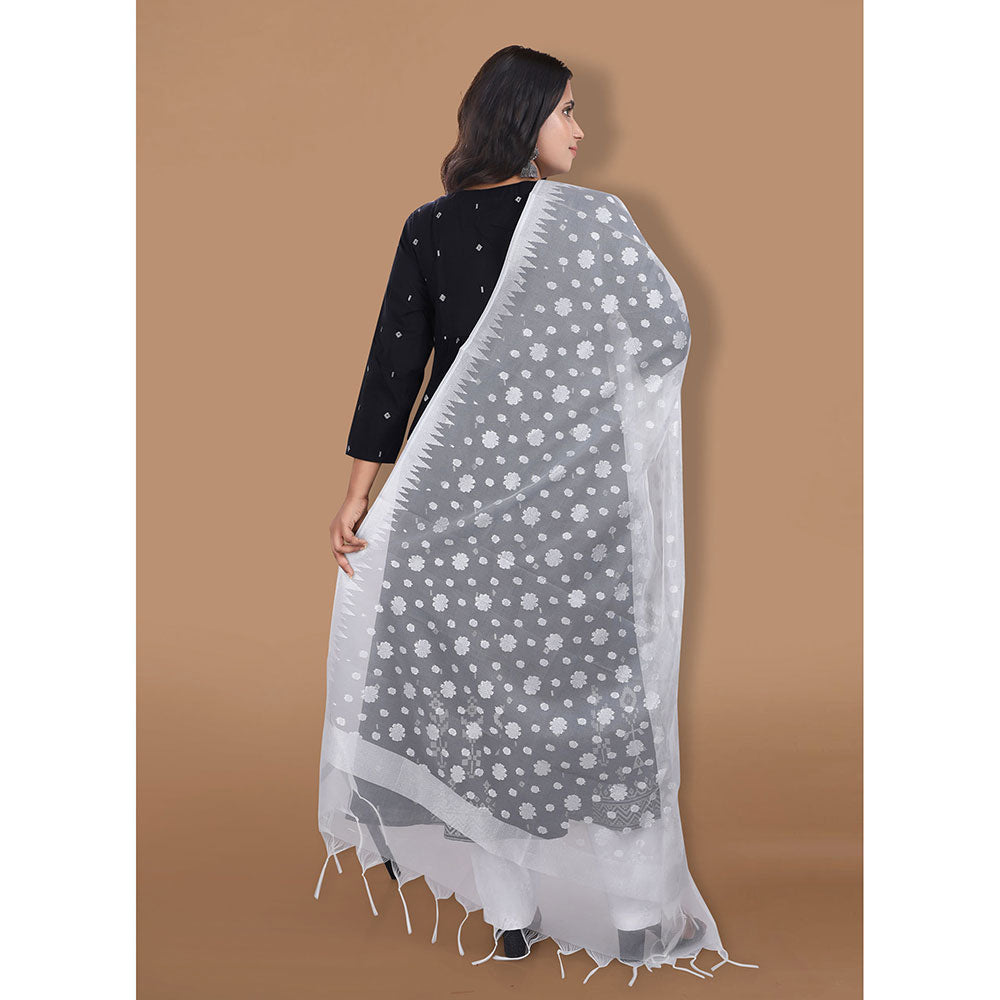 SALWAR STUDIO Silver Zari Woven Banarasi Brocade Dupatta