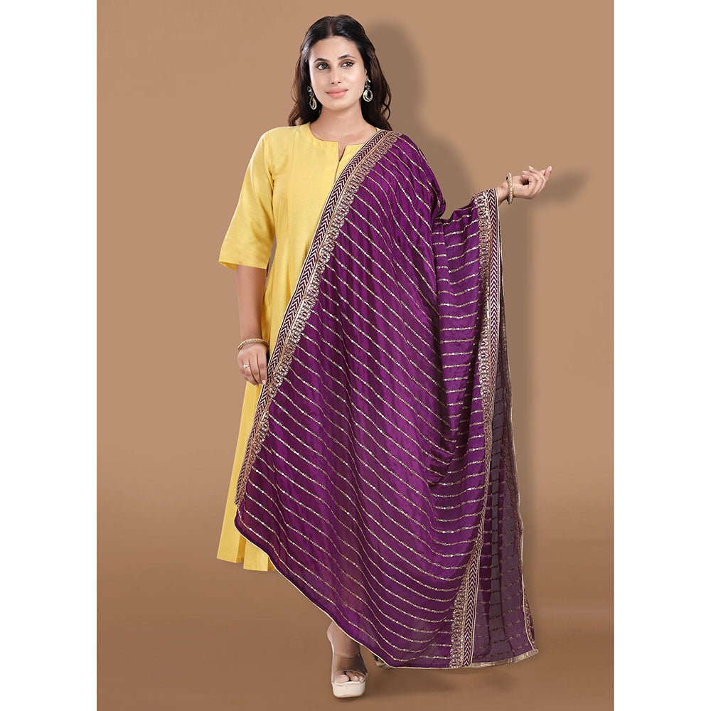 SALWAR STUDIO Purple Georgette Embellished Dupatta