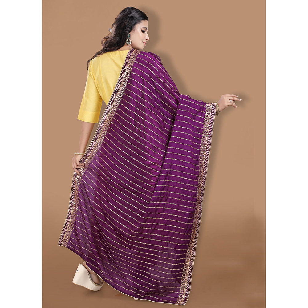 SALWAR STUDIO Purple Georgette Embellished Dupatta