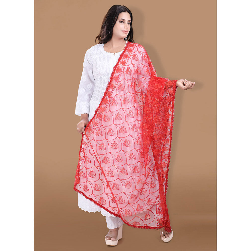 SALWAR STUDIO Red Net Embellished Dupatta