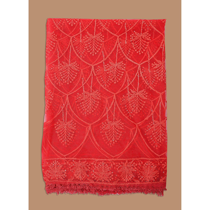 SALWAR STUDIO Red Net Embellished Dupatta