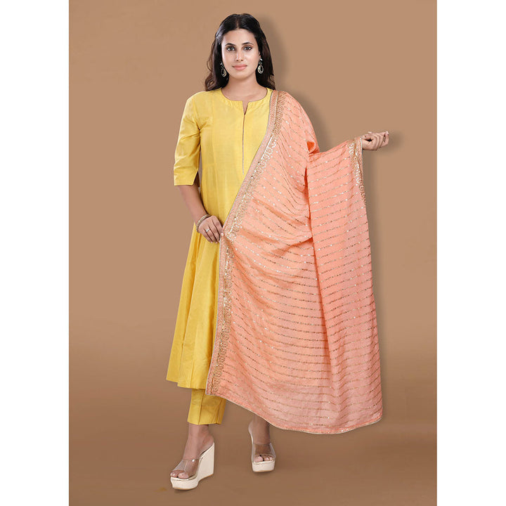 SALWAR STUDIO Peach Georgette Embellished Dupatta