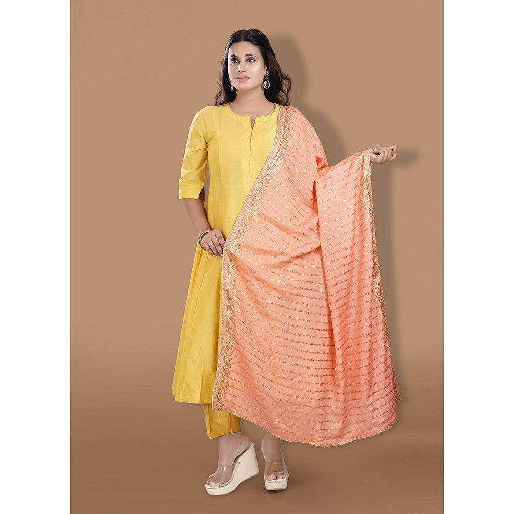 SALWAR STUDIO Peach Georgette Embellished Dupatta