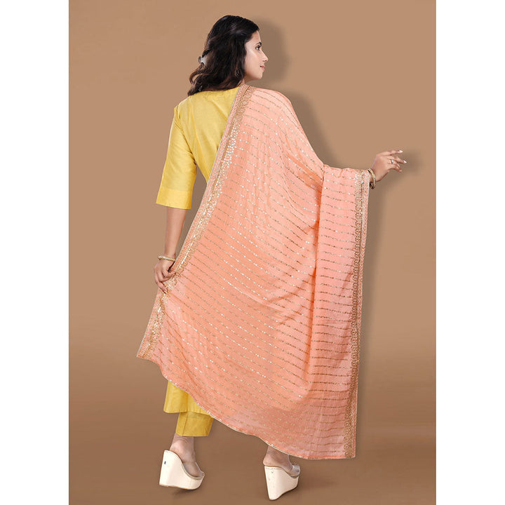 SALWAR STUDIO Peach Georgette Embellished Dupatta