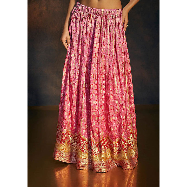 SALWAR STUDIO Pink Banarasi Flared Lehenga