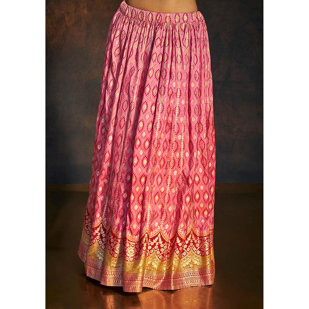 SALWAR STUDIO Pink Banarasi Flared Lehenga