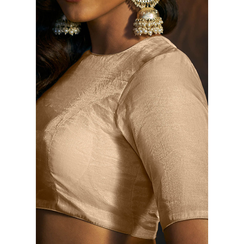 SALWAR STUDIO Womens Beige Tissue Close Neck Stitched Blouse