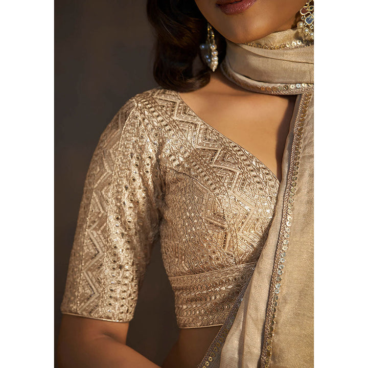 SALWAR STUDIO Beige Sequin Embellished and Embroidered Plunging Neck Stitched Blouse