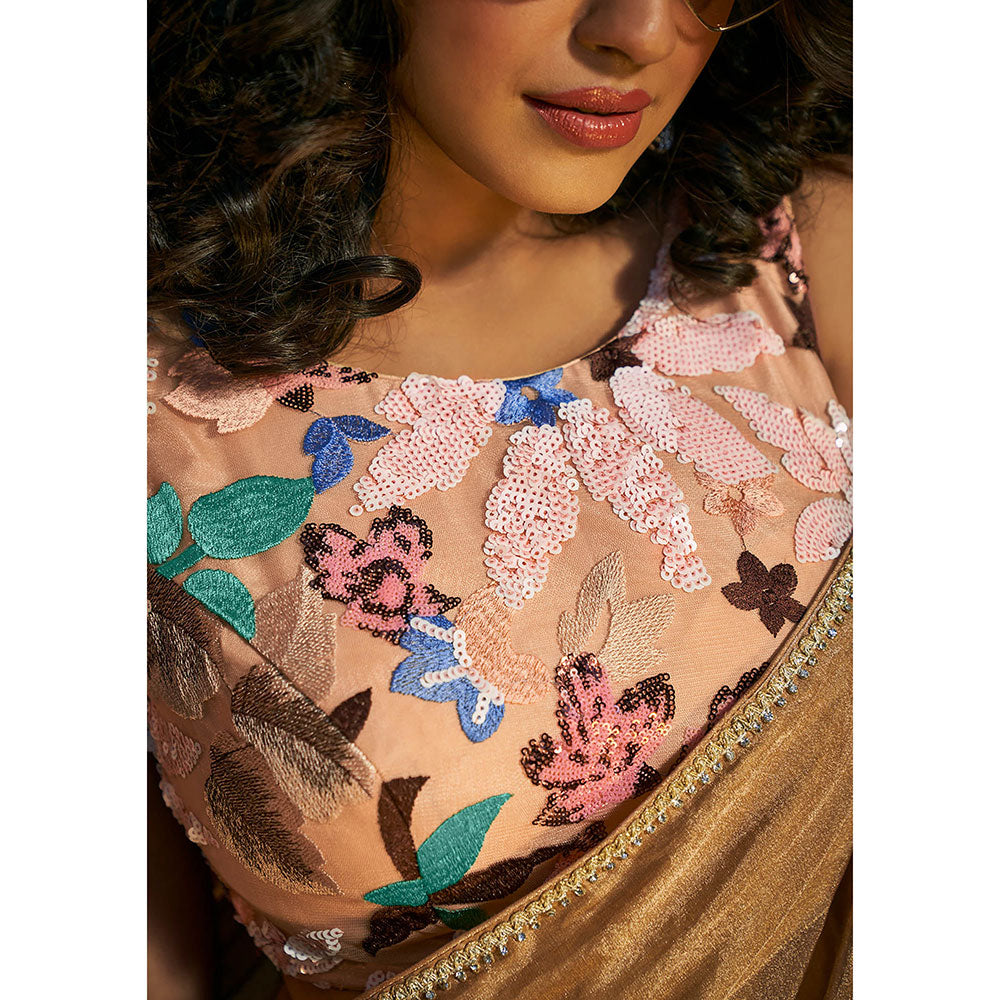 SALWAR STUDIO Beige Sequin Embellished Sleeveless Stitched Blouse