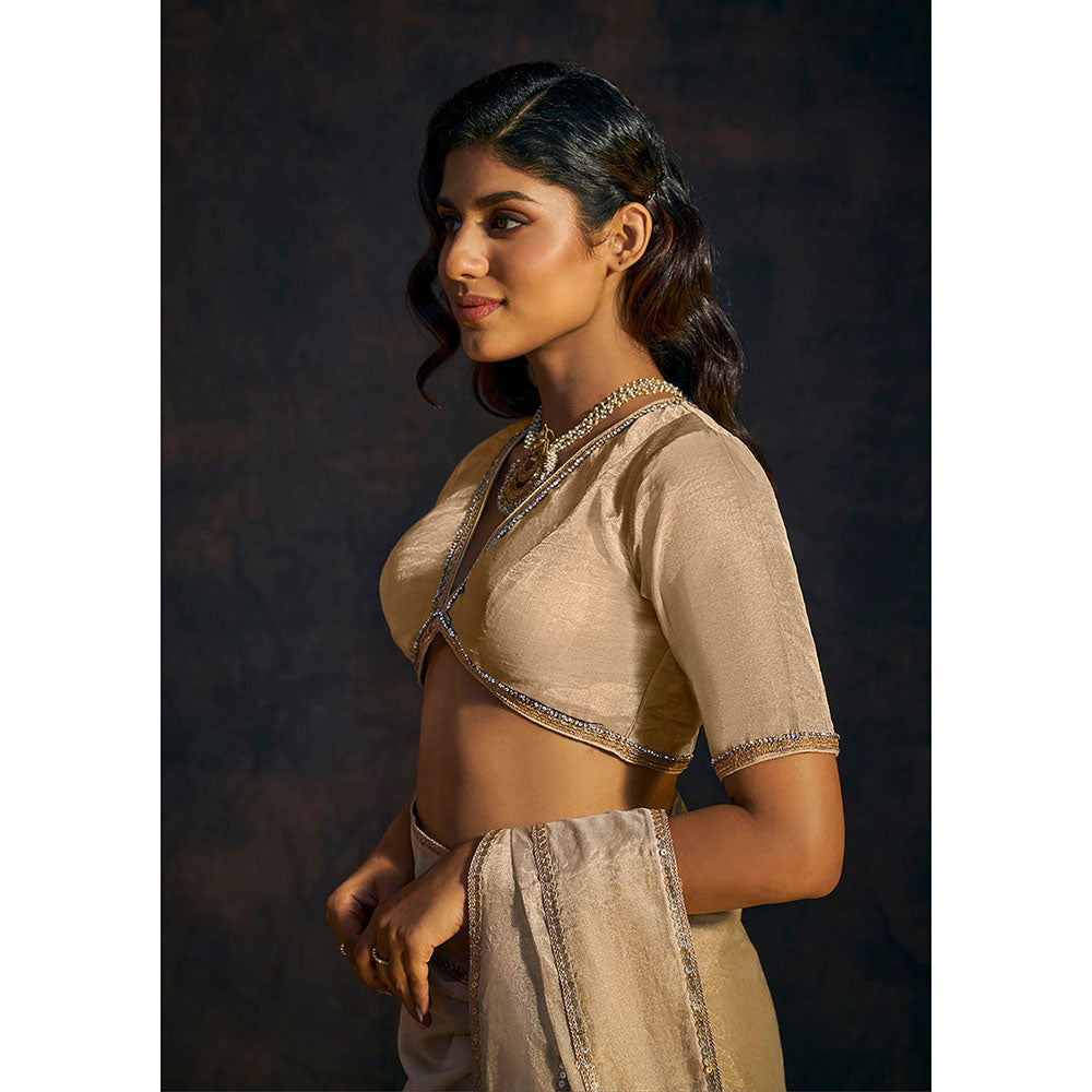 SALWAR STUDIO Beige Tissue Stitched Blouse with Embellished Highlights