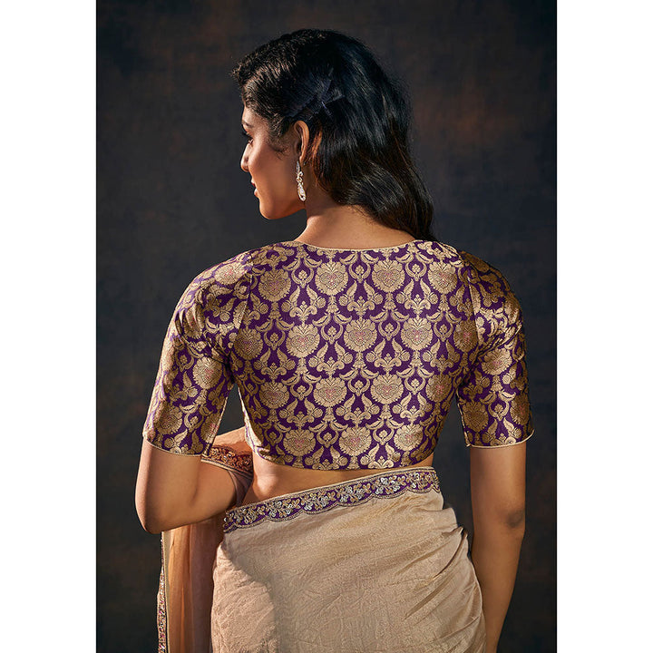 SALWAR STUDIO Purple V Neck Banarasi Brocade Stitched Blouse