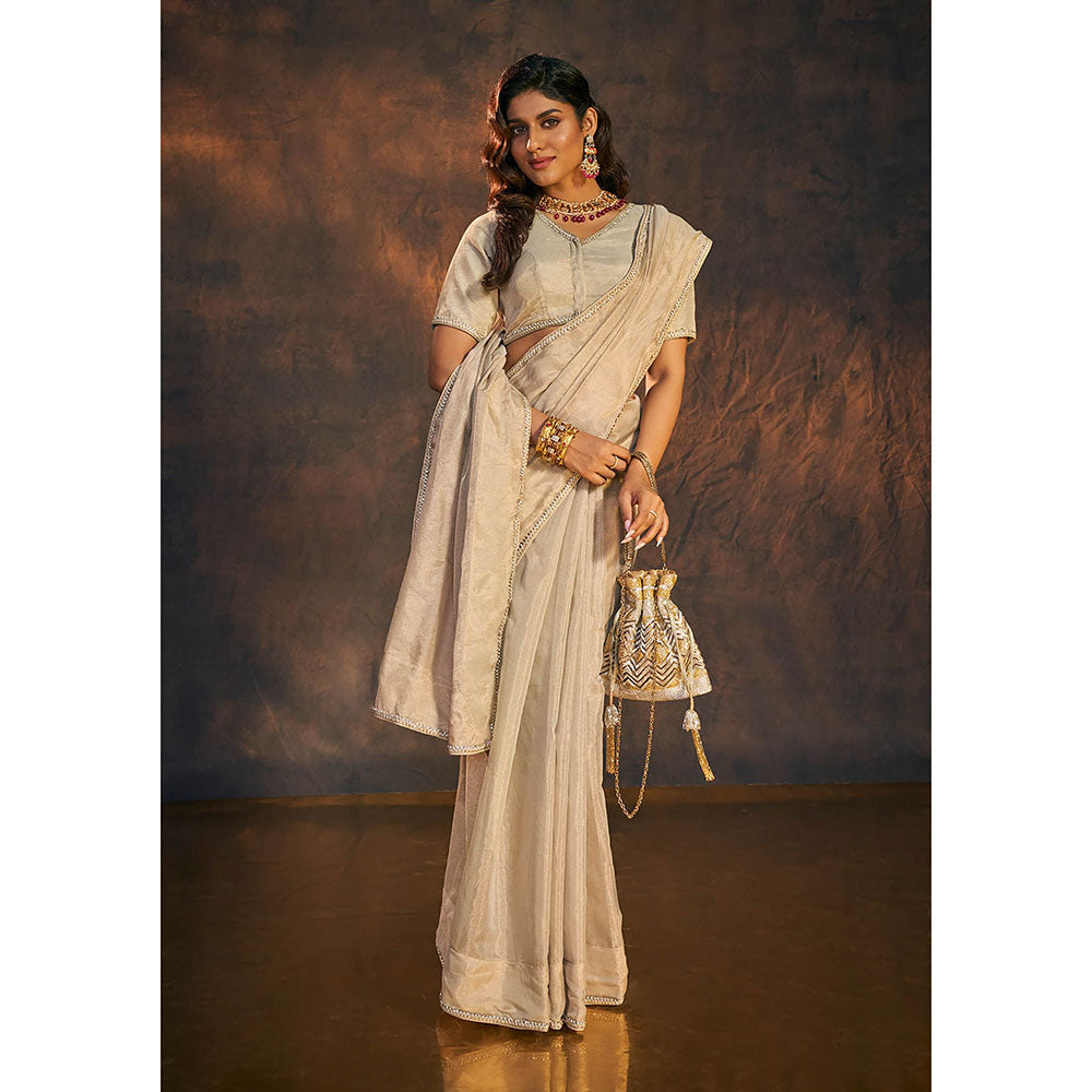 SALWAR STUDIO Beige Tissue Elbow Sleeves Stitched Blouse