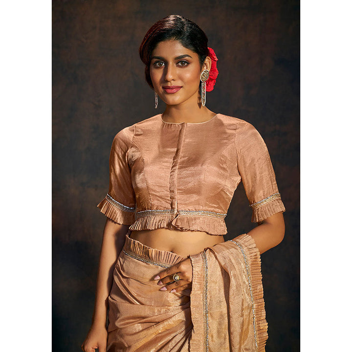 SALWAR STUDIO Shiny Rose Gold Half Sleeves Readymade Stitched Blouse